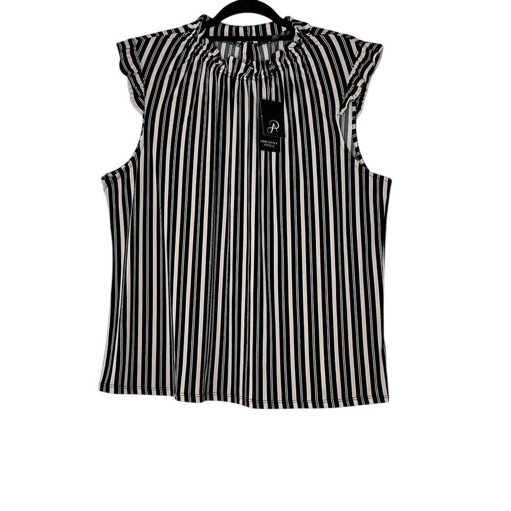 Adrianna‎ Papell Top Women's XL Sleeveless Stretch Ruffle Mock Neck Tank New
